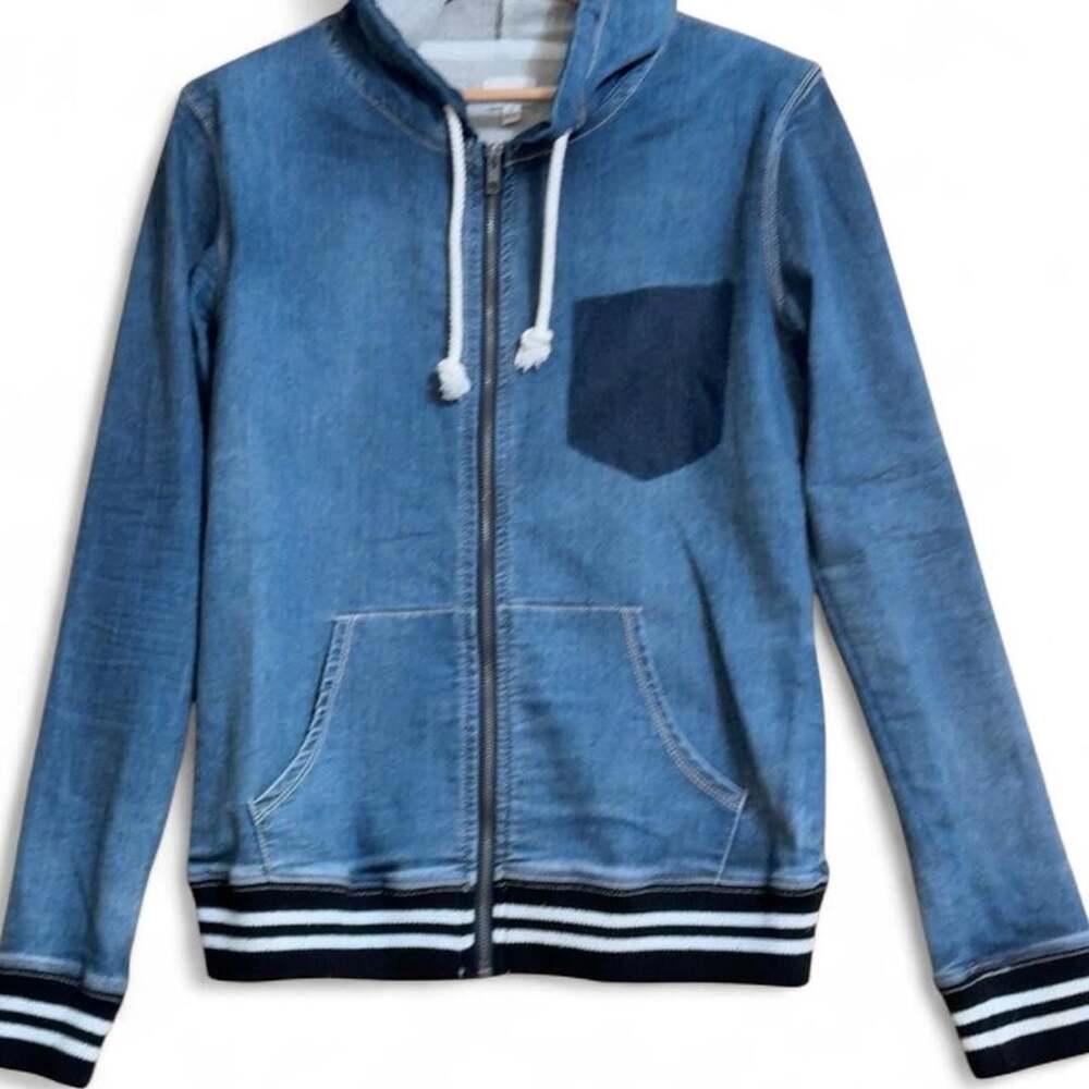 Sneak Peek Denim-Look Zip-Up Hoodie - Picture 2 of 5
